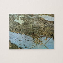Puzzle Mapa Antiguo Vista Aérea Ciudad de Seattle Washing
