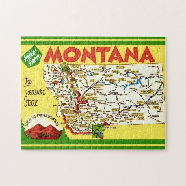 Puzzle Mapa Colorido de Montana 11x14 (Horizontal)