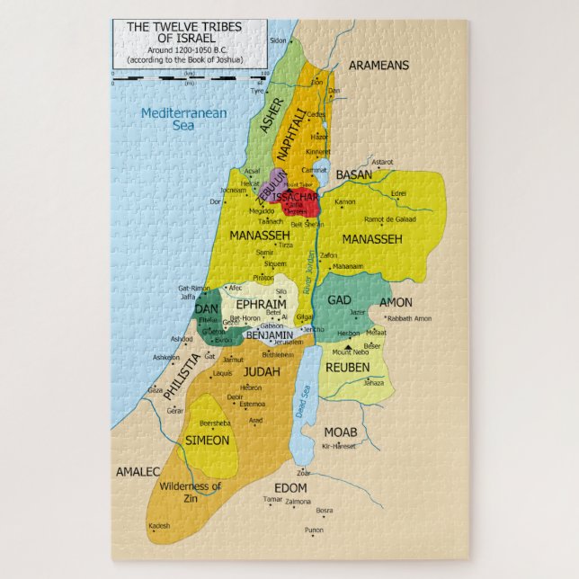Puzzle Mapa de 12 tribus de Israel de 1200 a 1050 (Vertical)