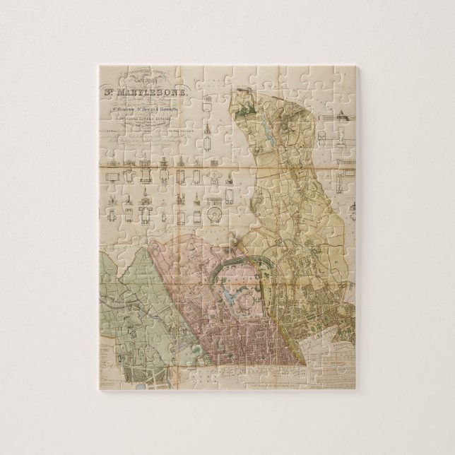 Puzzle Mapa de 1834 del barrio de St Marylebone (Londres) (Vertical)