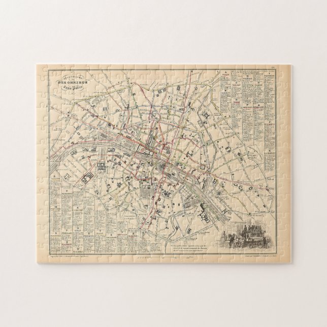 Puzzle Mapa de 1858: Itineraire des Omnibus dans Paris Fr (Horizontal)
