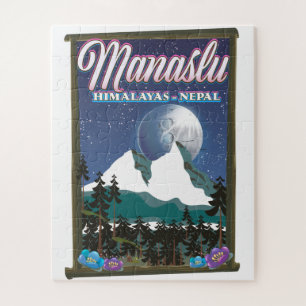 Puzzle Mapa de afiches de viaje de Manaslu Himalayas Nepa