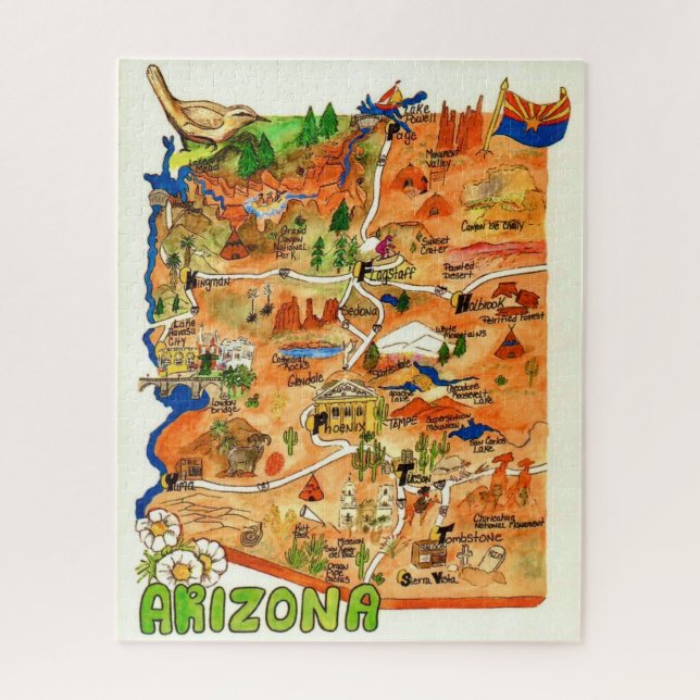 Puzzle Mapa de Arizona 16x20 Ilustrado Coloridamente (Vertical)