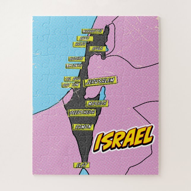 Puzzle Mapa de arte pop ilustrado de Israel (Vertical)