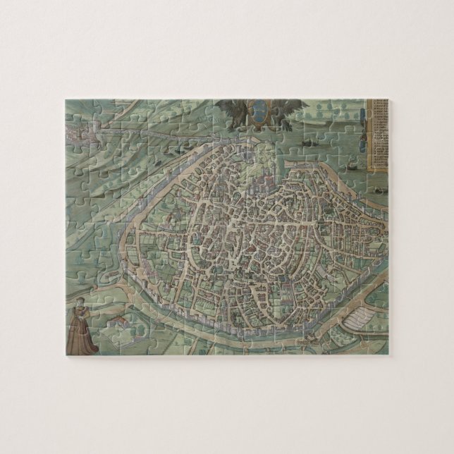 Puzzle Mapa de Aviñón, de "Civitates Orbis Terrarum" (Horizontal)