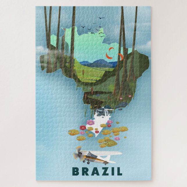 Puzzle Mapa de Brasil Afiche de viaje ilustrado (Vertical)