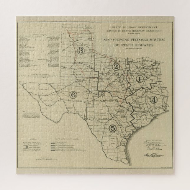 Puzzle Mapa de carreteras de Texas (1917) (Vertical)