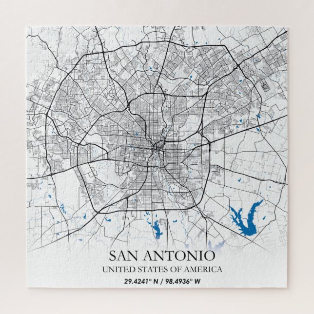 Puzzle Mapa de ciudades de viaje de San Antonio Texas (Vertical)