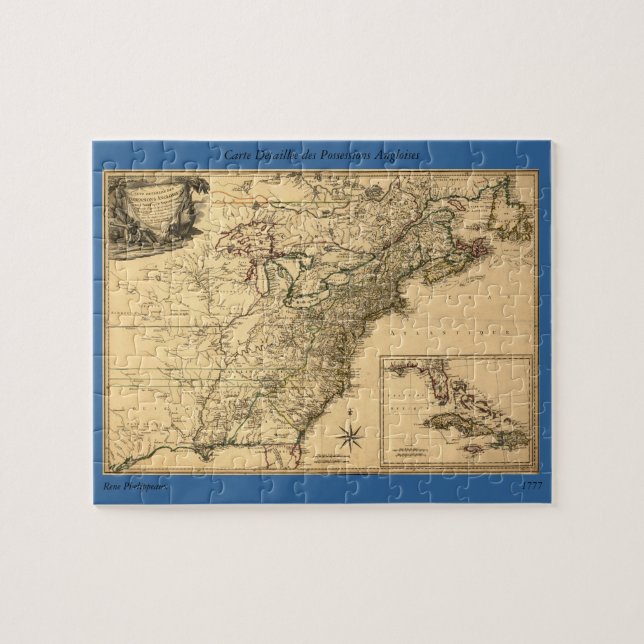 Puzzle Mapa de colonias americanas de 1777 de Phelippeaux (Horizontal)