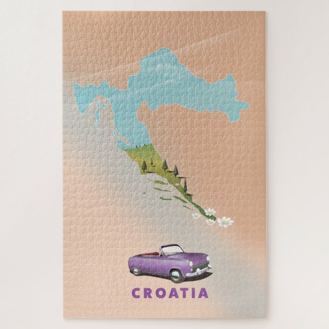 Puzzle Mapa de Croacia poster de impresión ilustrado. (Vertical)