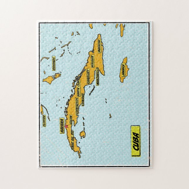 Puzzle Mapa de Cuba de Cómic Antiguo (Vertical)