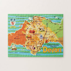 Puzzle Mapa de Devon Inglaterra 11x14