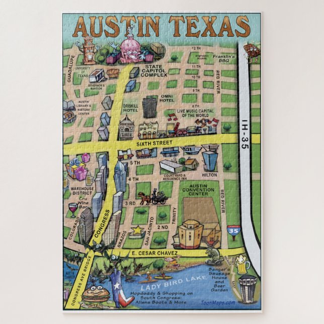 Puzzle Mapa de diversiones del centro de Austin Texas (Vertical)