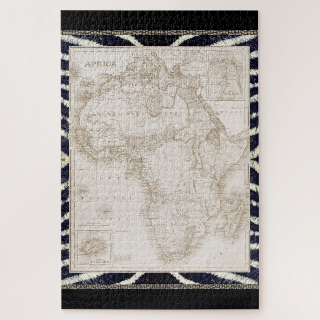 Puzzle Mapa de época de África Sepia Tone Black White Zeb (Vertical)