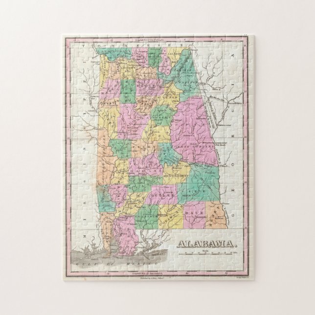 Puzzle Mapa de época de Alabama (1827) (Vertical)