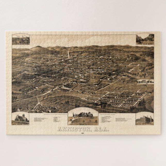 Puzzle Mapa de época de Anniston, Alabama (1887) (Horizontal)