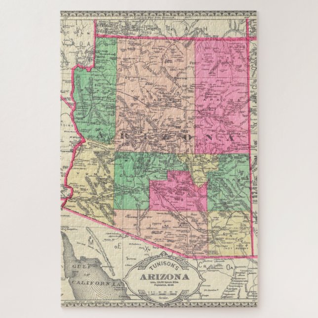 Puzzle Mapa de época de Arizona (1881) (Vertical)