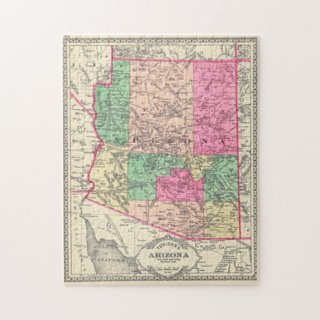 Puzzle Mapa de época de Arizona (1881) (Vertical)