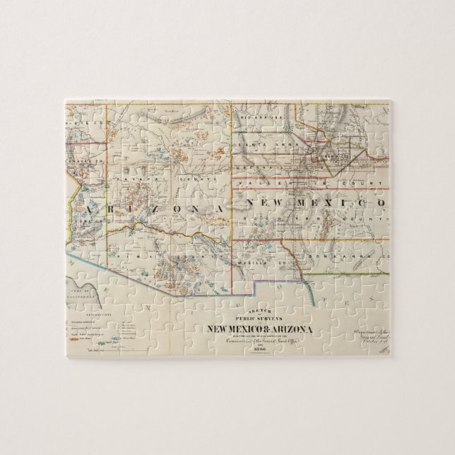 Puzzle Mapa de época de Arizona y Nuevo México (1866) (Horizontal)