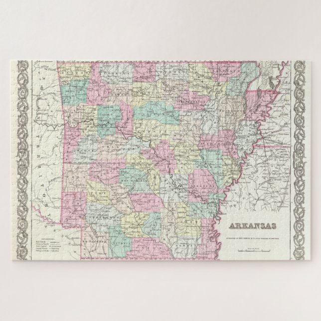Puzzle Mapa de época de Arkansas (1855) (Horizontal)