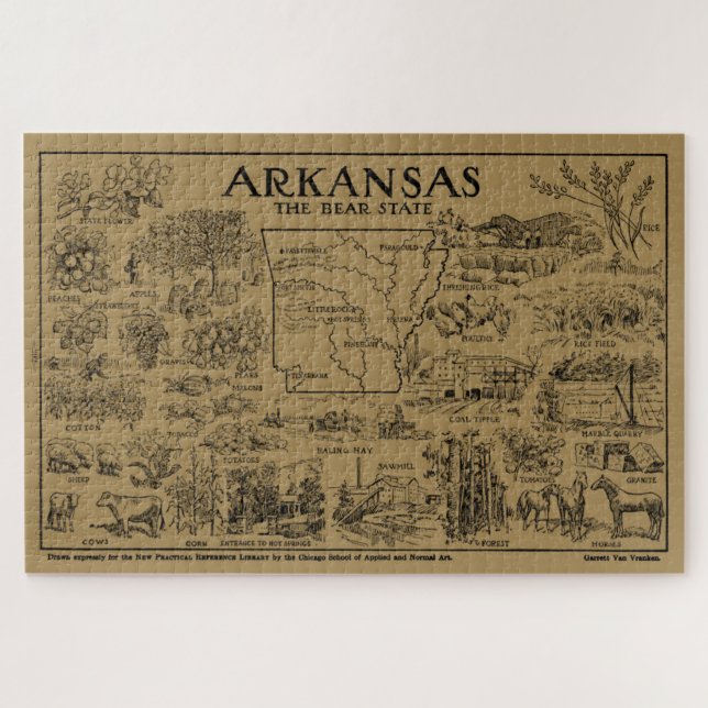 Puzzle Mapa de época de Arkansas (1912) - Tan (Horizontal)