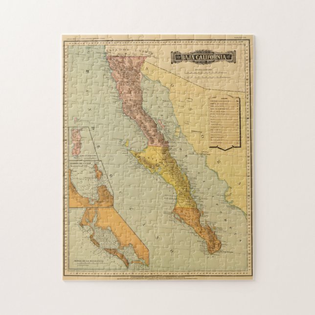 Puzzle Mapa de época de Baja California (1886) (Vertical)