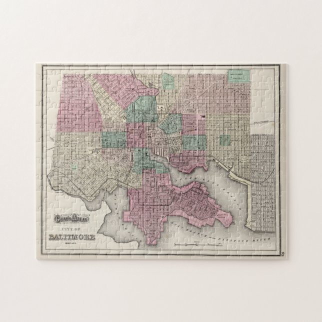 Puzzle Mapa de época de Baltimore MD (1873) (Horizontal)