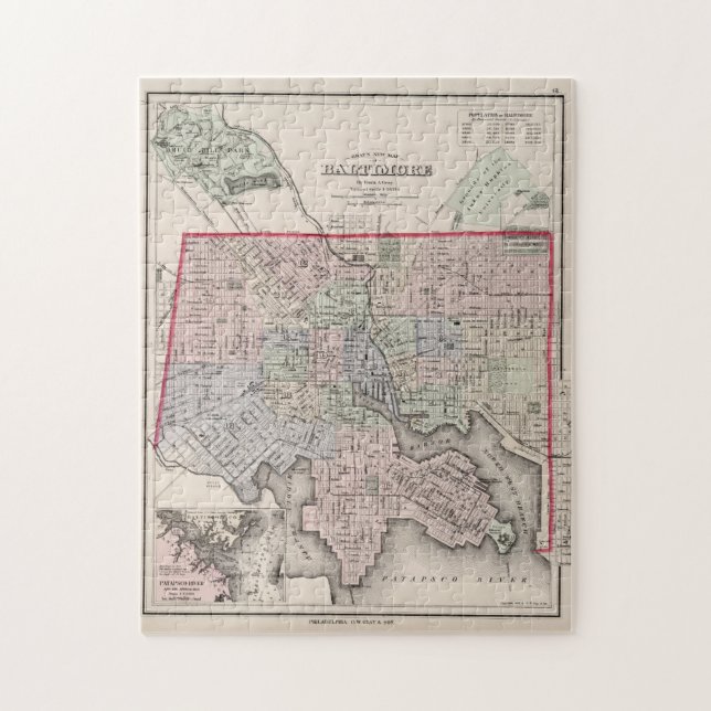 Puzzle Mapa de época de Baltimore MD (1876) (Vertical)