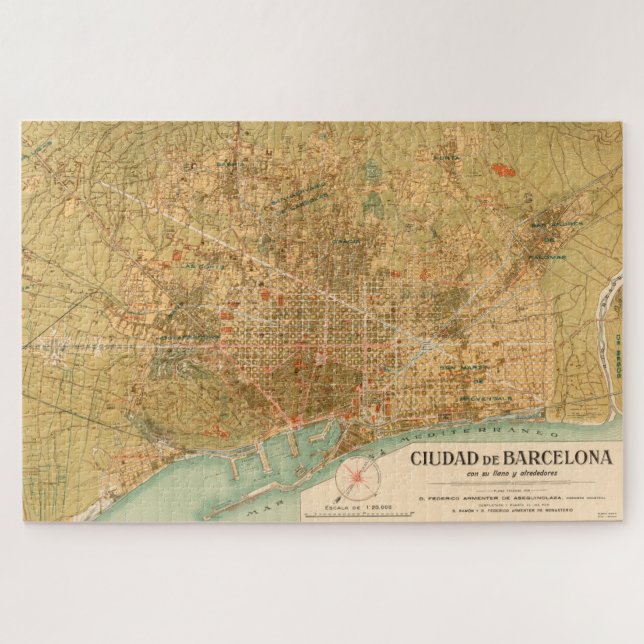 Puzzle Mapa de época de Barcelona España (1919) (Horizontal)