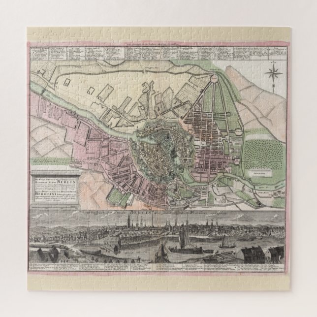 Puzzle Mapa de época de Berlín Alemania (1716) (Vertical)
