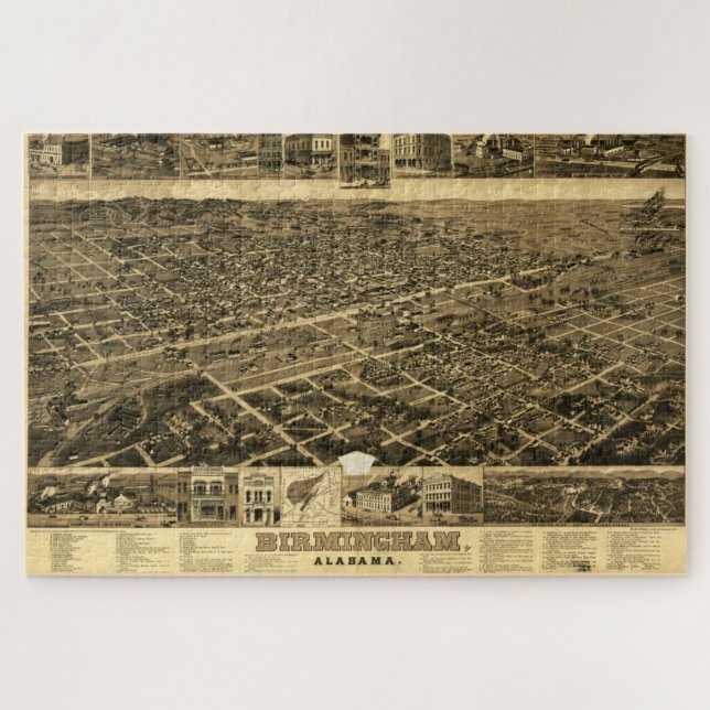 Puzzle Mapa de época de Birmingham, Alabama (1885) (Horizontal)