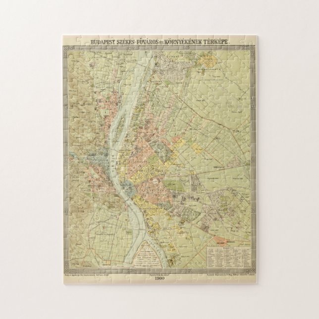 Puzzle Mapa de época de Budapest Hungría (1900) (Vertical)