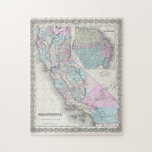 Puzzle Mapa de época de California (1855) (Vertical)