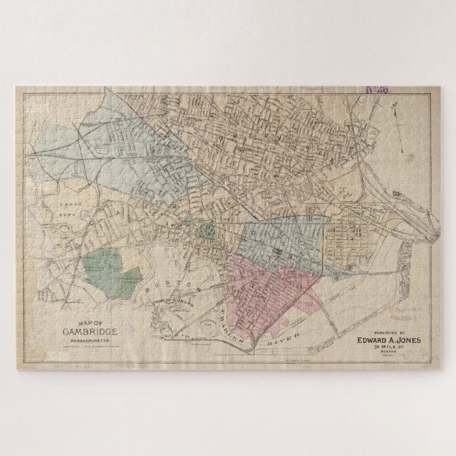 Puzzle Mapa de época de Cambridge Massachusetts (1891) (Horizontal)