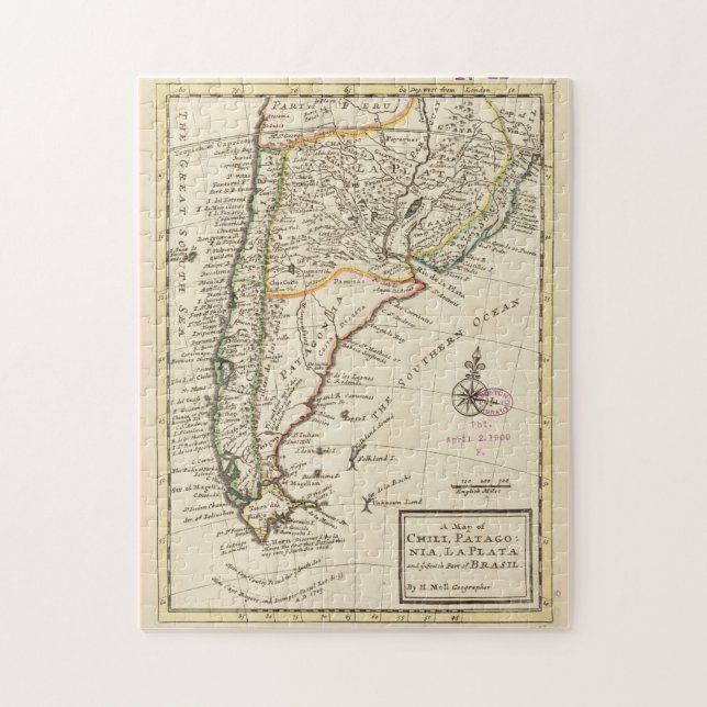 Puzzle Mapa de época de Chile y Argentina (1732) (Vertical)