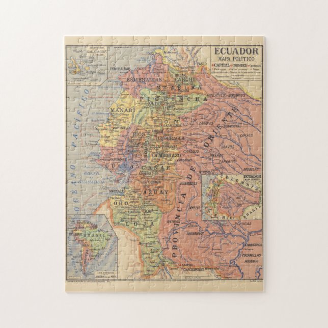 Puzzle Mapa de época de Ecuador (1913) (Vertical)