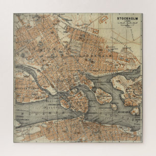 Puzzle Mapa de época de Estocolmo Suecia (1909)