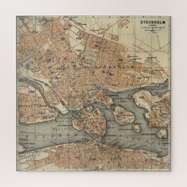 Puzzle Mapa de época de Estocolmo Suecia (1909) (Vertical)