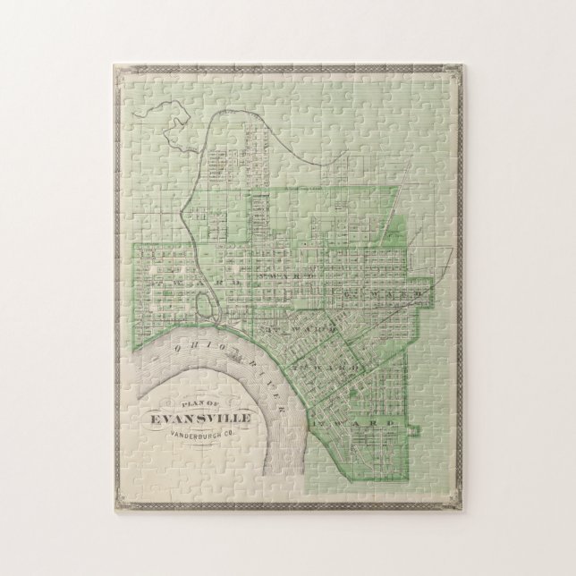 Puzzle Mapa de época de Evansville Indiana (1876) (Vertical)