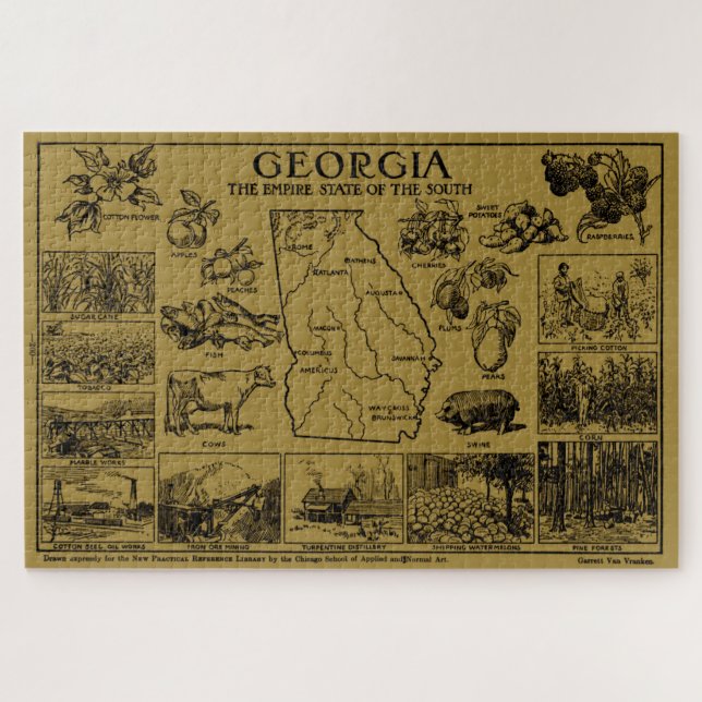 Puzzle Mapa de época de Georgia (1912) - Tan (Horizontal)