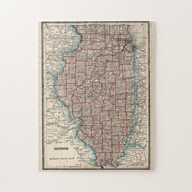 Puzzle Mapa de época de Illinois (1893) (Vertical)