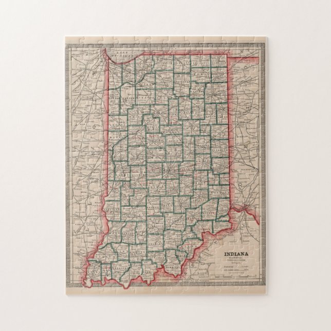 Puzzle Mapa de época de Indiana (1883) (Vertical)