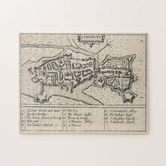 Puzzle Mapa de época de Irlanda de Limerick (1618) (Horizontal)