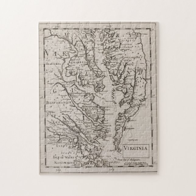 Puzzle Mapa de época de la bahía de Chesapeake (1681) (Vertical)