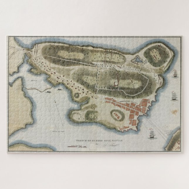 Puzzle Mapa de época de la batalla de Bunker Hill (1826) (Horizontal)