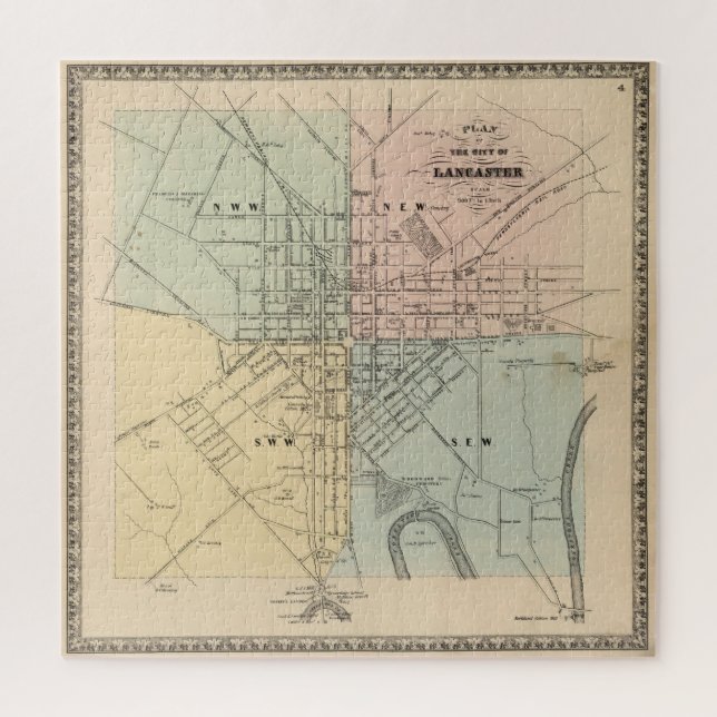 Puzzle Mapa de época de Lancaster PA (1864) (Vertical)