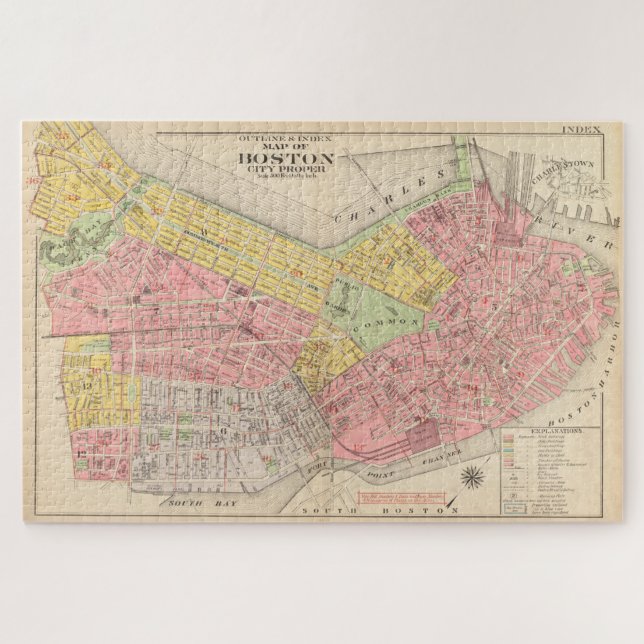 Puzzle Mapa de época de las MAMÁES de Boston (1876) (Horizontal)
