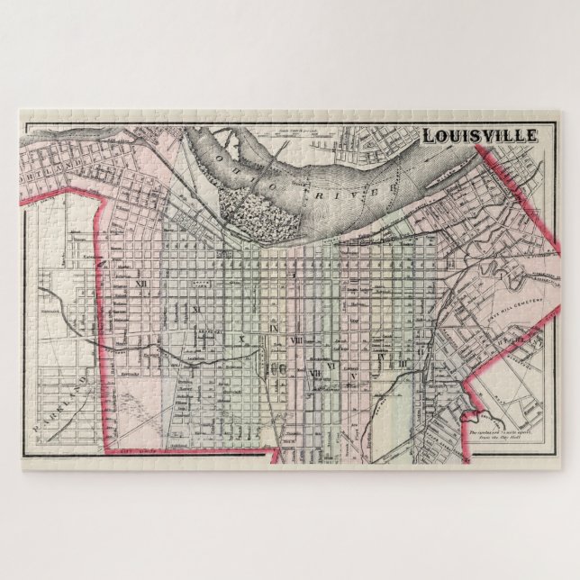 Puzzle Mapa de época de Louisville Kentucky (1884) (Horizontal)