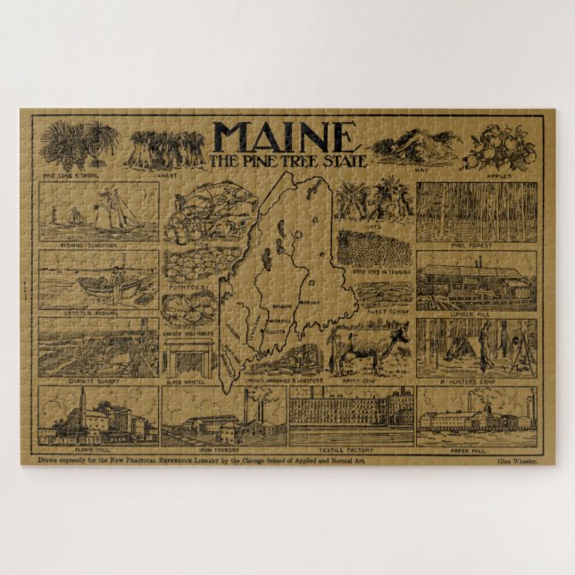 Puzzle Mapa de época de Maine (1912) - Tan (Horizontal)