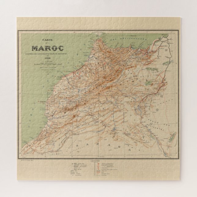 Puzzle Mapa de época de Marruecos (1912) (Horizontal)